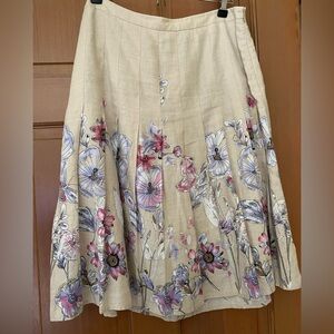 Ann Taylor Pleated Floral Linen Skirt